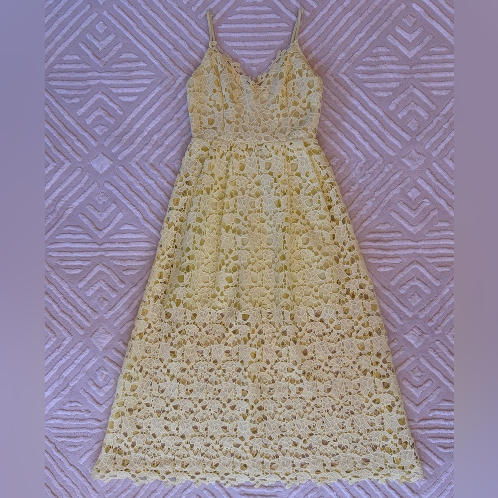 ASTR The Label Lemon Yellow Lace Midi Dress Wedding Guest Bridal Shower Spring - Picture 5 of 14